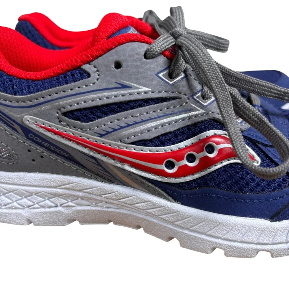 Saucony Cohesion Kids Blue Grey Red Athletic Running Shoes SK265553 Size 13M